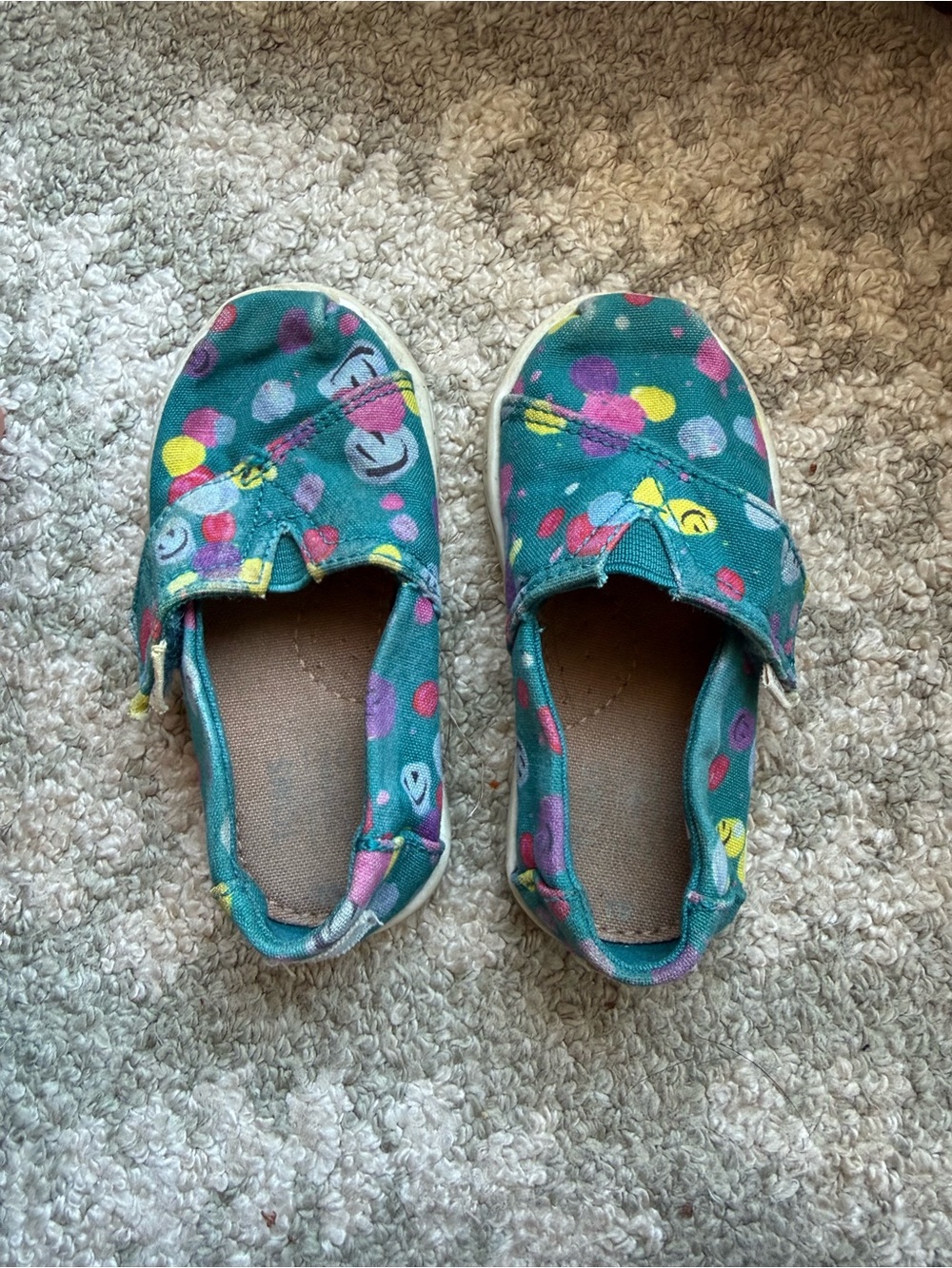 Toms Kids Teal Canvas Slip-On Sneakers with Multicolor Dot Print